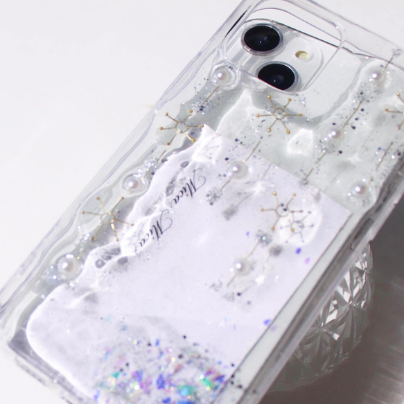 iPhoneケース　クリアケース　雪の結晶　ショルダー　ホログラム　全機種対応　アンドロイド　キラキラ　冬　Galaxy 5枚目の画像