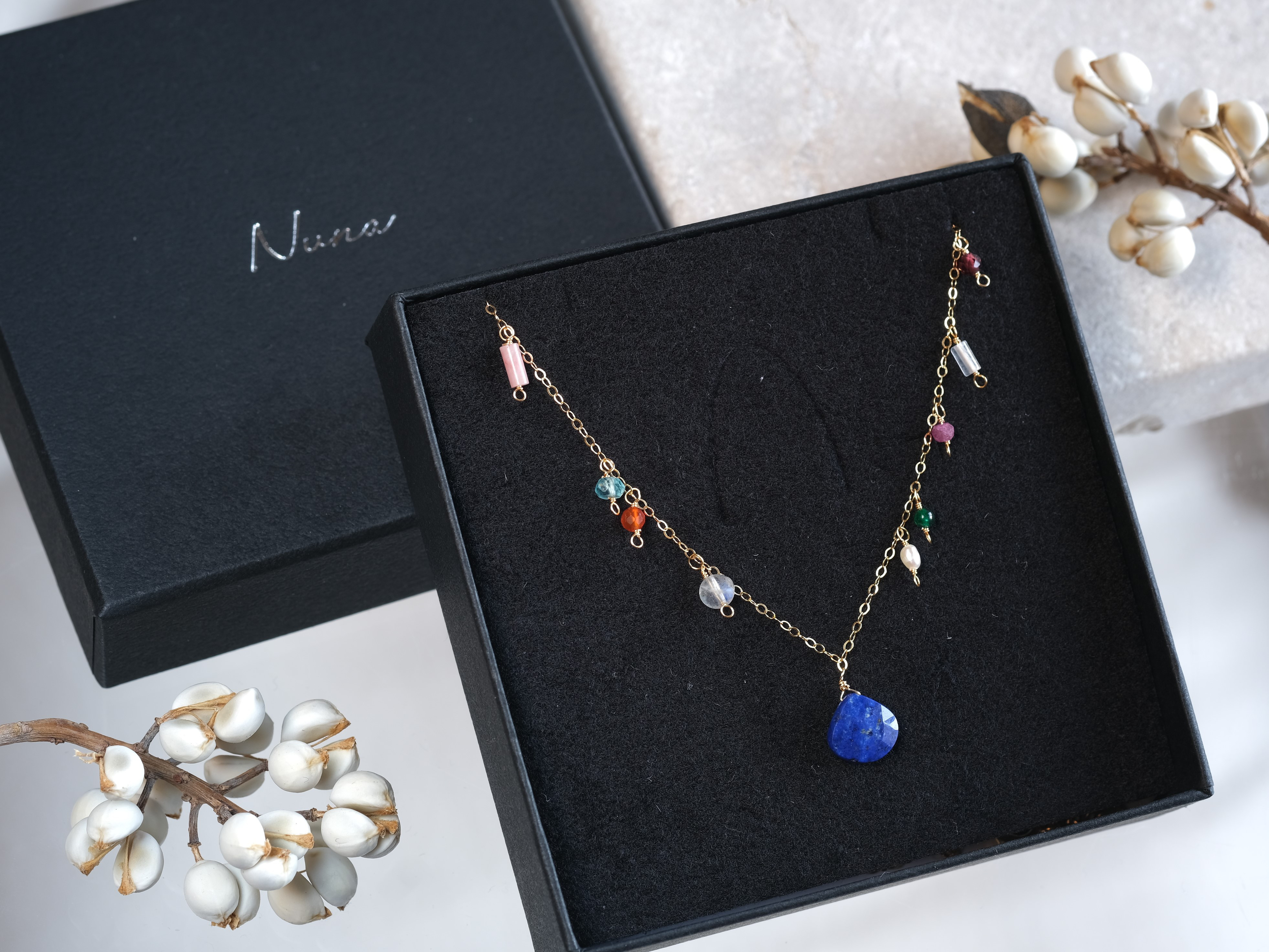 【残りわずか】 kvöldveisla necklace：天然石ネックレス ラピスラズリ アクセサリー