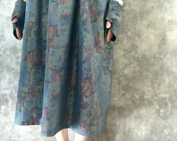 着物リメイクギャザーワンピース & スヌード〜四季で心地良い涼しい上質大島紬素材〜kimono remake よかきもの 3枚目の画像