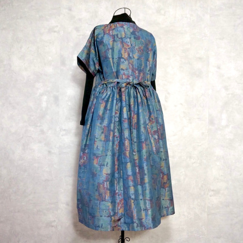 一点モノ】大島紬 着物リメイク ギャザー ワンピース & スヌード  