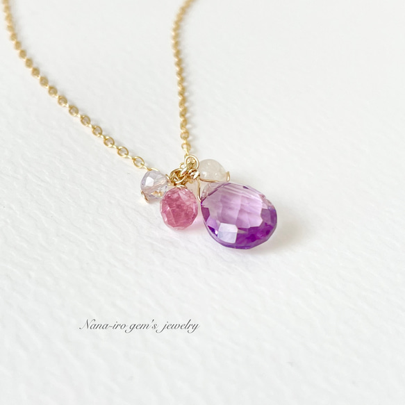 ＊訳あり＊14kgf amethyst × 3stones necklace 1枚目の画像