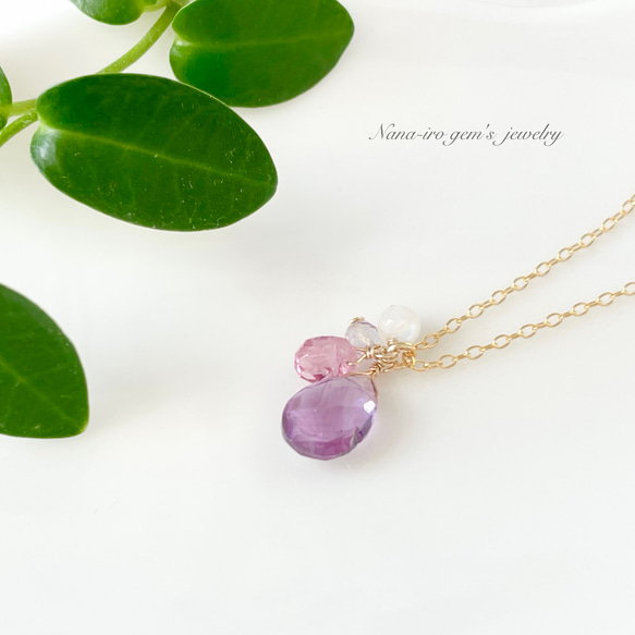 ＊訳あり＊14kgf amethyst × 3stones necklace 3枚目の画像