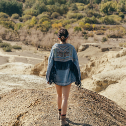 インディアンエスニックスタイル ヴィンテージ 刺繍 フリンジ ラペル