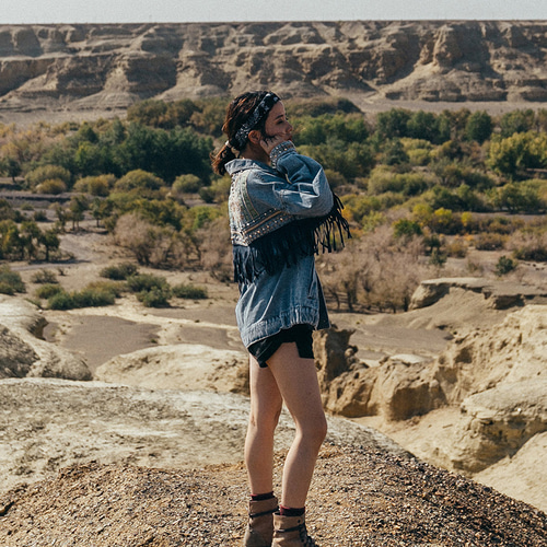 インディアンエスニックスタイル ヴィンテージ 刺繍 フリンジ ラペル