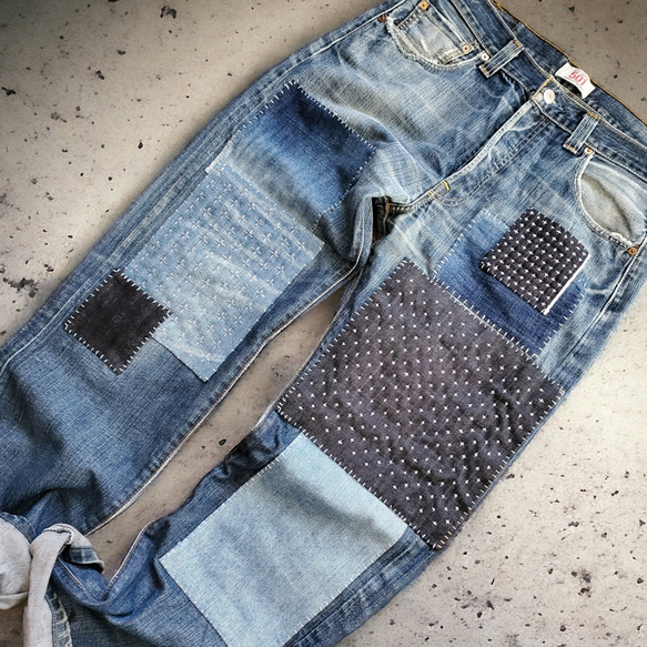 刺し子パッチワークデニムパンツ EURO Levi's501 W34 3枚目の画像