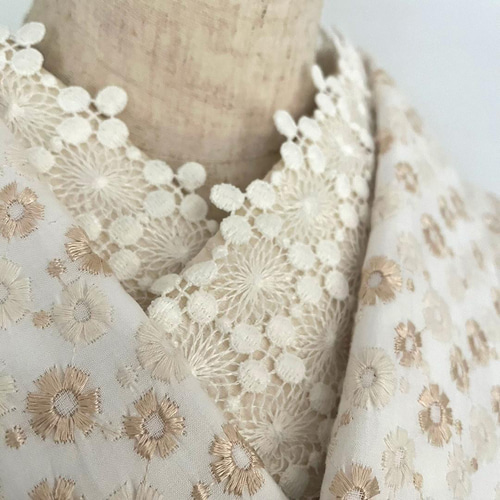 マーガレット刺繍のコットンレース単着物 マーガレット刺繍のコットンレース単着物