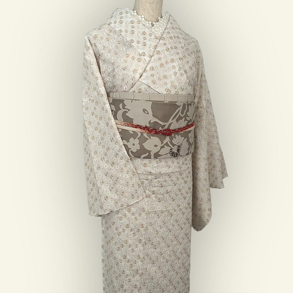 着物 単衣 デイジーの刺繍 エクリュ コットン きもの コットンレース 木綿 2枚目の画像