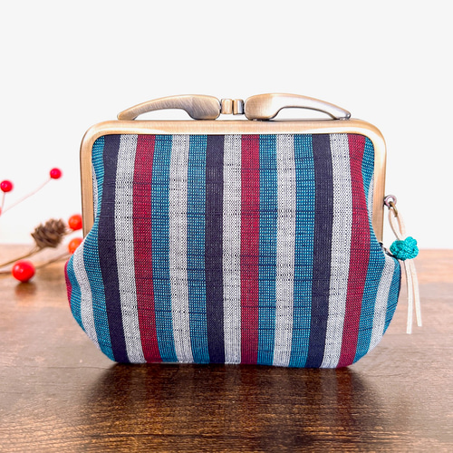 会津木綿＊リボンが可愛いコンパクトな親子がま口財布（てり縞