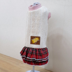 犬服　アラン編み風ふっくらニットの3段ティアードワンピ 3枚目の画像