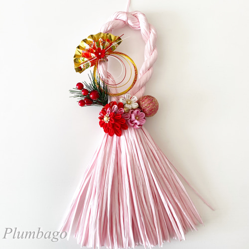 ✿つまみ細工✿ お正月しめ縄飾り(ピンク) しめ縄・しめ飾り Plumbago