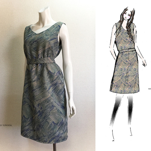 1点もの・デザイン画付き】ジャガード生地ノースリーブワンピース  