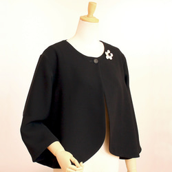 麻柄ノーカラージャケット/ブラック/三河木綿 刺し子織 ジャケット