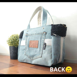 No.371【DENIM✖️サイドフリンジ✖️BlackモコモコファーToteBAG❤️】デニムリメイクファーバッグ 4枚目の画像