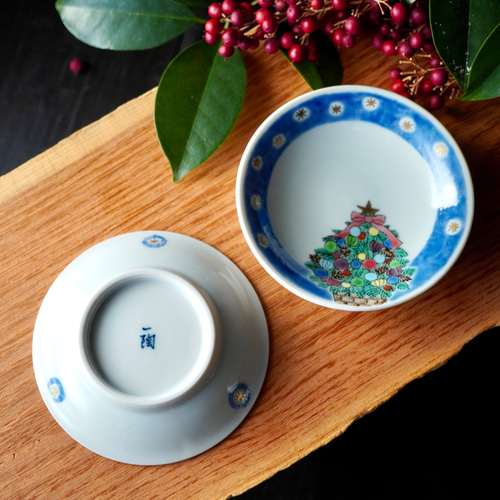 クリスマス豆皿2枚組セットB（サンタ＆ツリー）各約9.7cm 薬味皿・豆皿