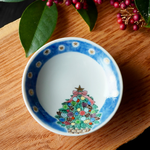 クリスマス豆皿2枚組セットB（サンタ＆ツリー）各約9.7cm 薬味皿・豆皿