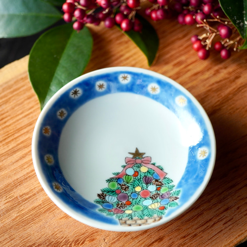 クリスマス豆皿2枚組セットB（サンタ＆ツリー）各約9.7cm 薬味皿・豆皿