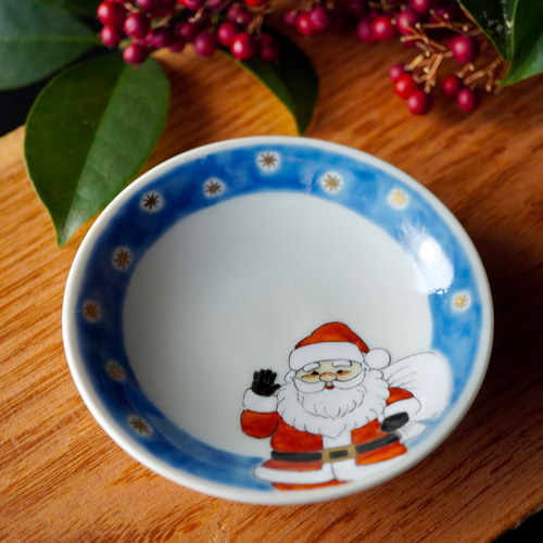 クリスマス豆皿2枚組セットB（サンタ＆ツリー）各約9.7cm 薬味皿・豆皿