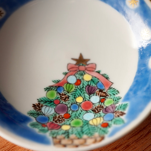 クリスマス豆皿2枚組セットB（サンタ＆ツリー）各約9.7cm 薬味皿・豆皿