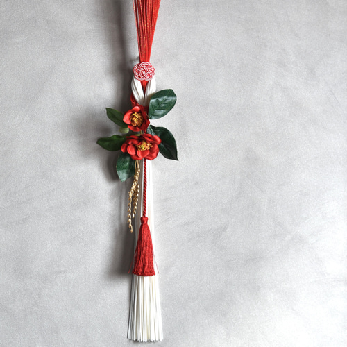 正月飾り レッド×ホワイト(椿) 水引壁飾り（50cm ロング） ver.2026