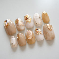 キャラメルブラウンニュアンスネイル◇ネイルチップ【casual-No.75