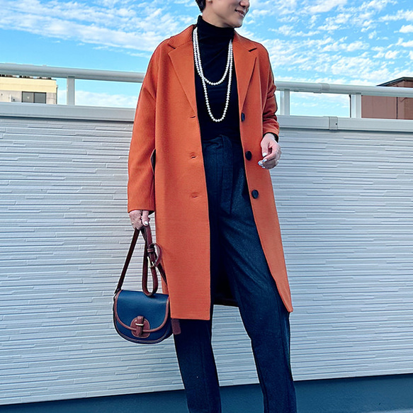 PUNYUS オレンジ シングルボタン ロングコート AZUL by moussy（アズールバイマウジー）の「SINGLE CHESTER COAT