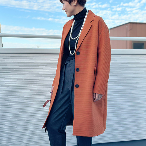 【未使用級】ミッソーニ✨イタリア製 チェスターコート ウール Lサイズ オレンジ ラスト1点】ラグランスリープチェスターコート（オレンジ）23031ORF