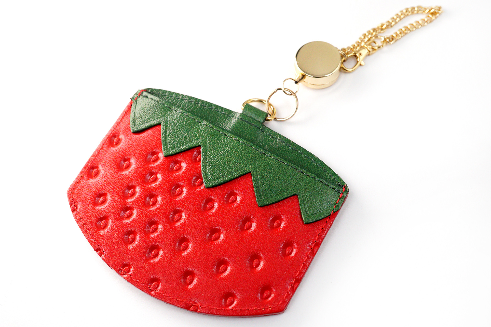 フルーツなパスケース／ヘタ付きいちご（牛革製）