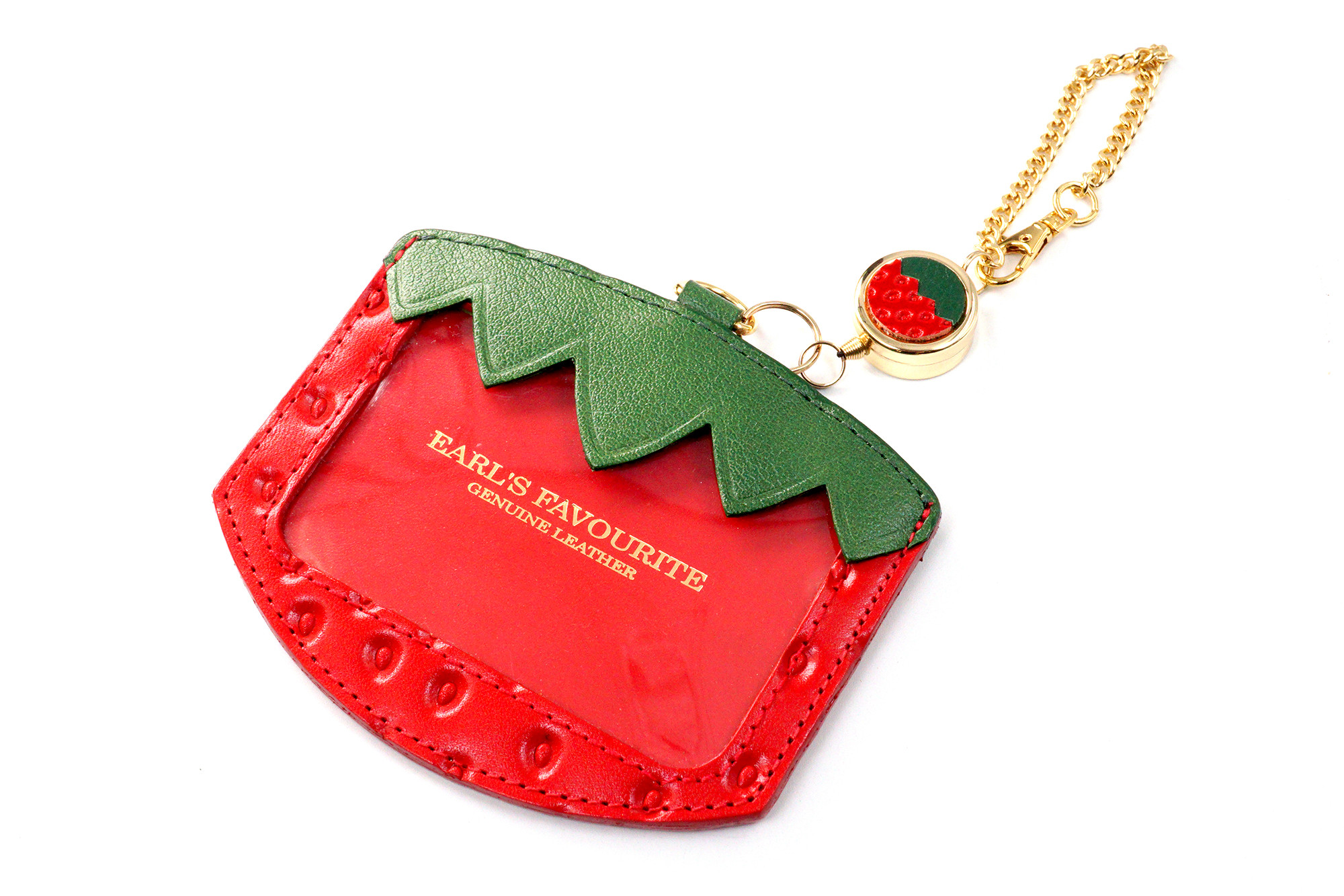 フルーツなパスケース／ヘタ付きいちご（牛革製）