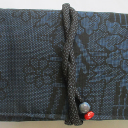 ７５１４　藍大島紬の着物で作った和風財布・ポーチ＃送料無料 1枚目の画像