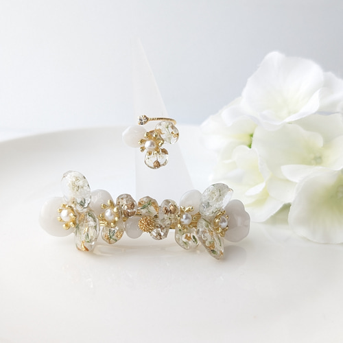 バレッタ＆リング】セット お花のレジンバレッタ レジンリング 