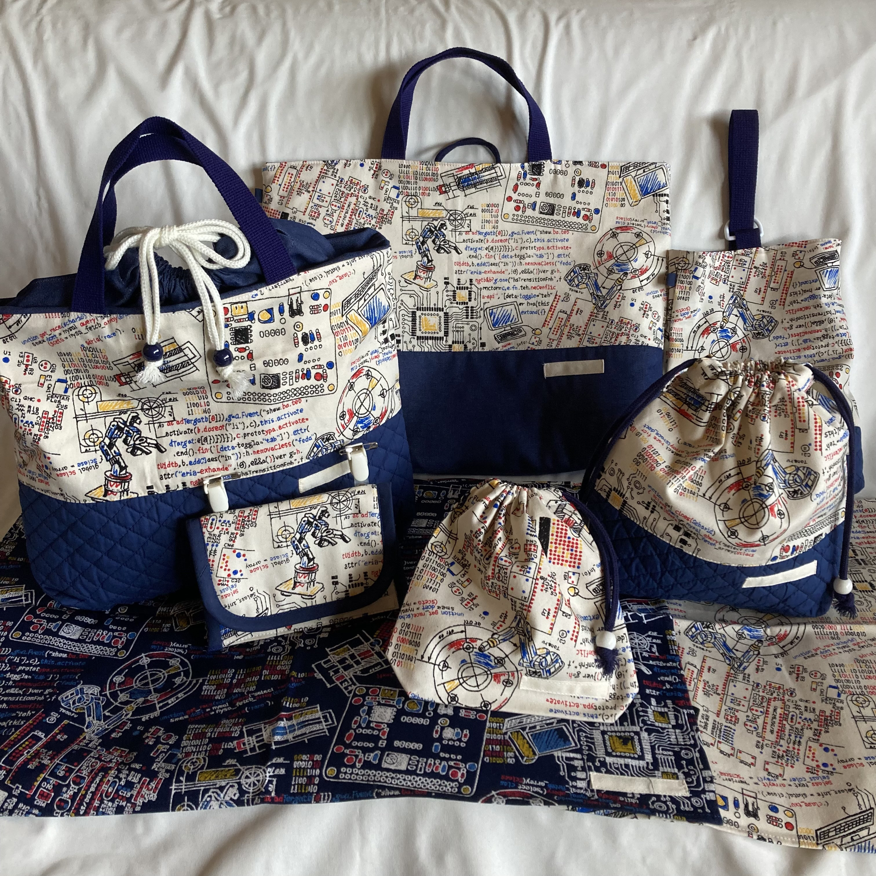 【オーダーOK】入園入学セット52理数系実験科学物理数学★手提げ上履き給食お着替え巾着ランチョンマット移動ポケットナップ