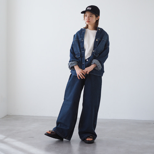 在庫一掃セール売れ筋ランキング ワイドデニムパンツ 通販 BLUEWHITE ロングパンツ ネイビー パンツ