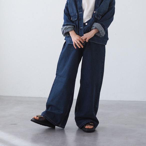 ワイドデニムパンツ ネイビー ロングパンツ BLUEWHITE 通販