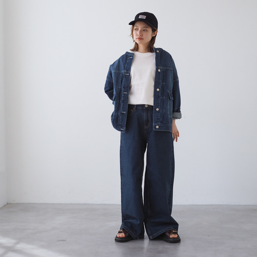 PRIORITY 新品未使用 ダークブルー ワイドデニムパンツ セール】2tuck wide denim / ツータックワイドデニム（デニム