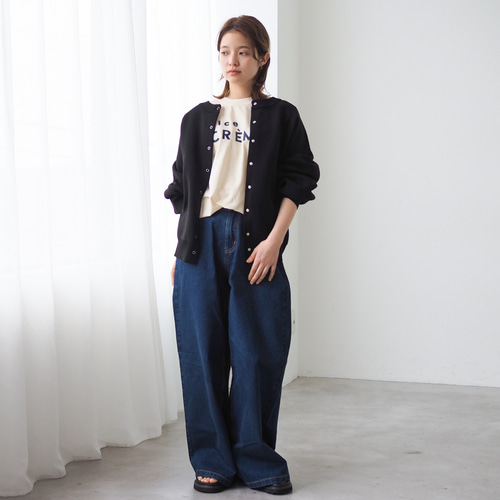 PRIORITY 新品未使用 ダークブルー ワイドデニムパンツ PRIORITY 新品未使用 ダークブルー ワイドデニムパンツ