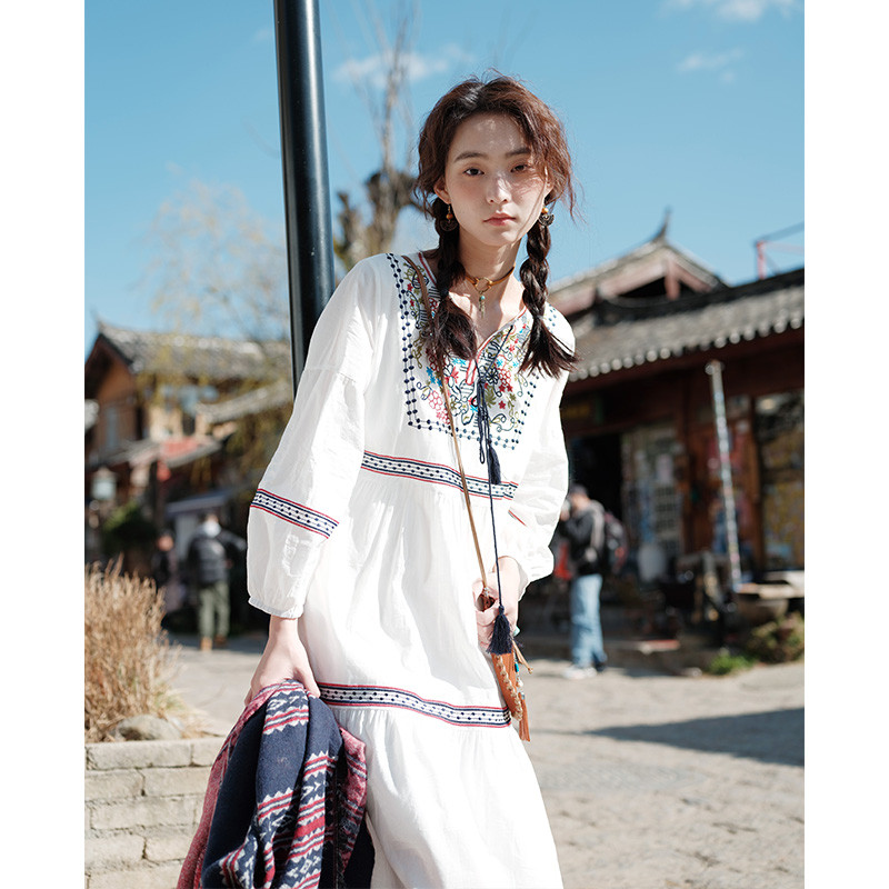 手刺繍 100%シルク 長袖シャツ 34 手刺繍 100%シルク 長袖シャツ 34