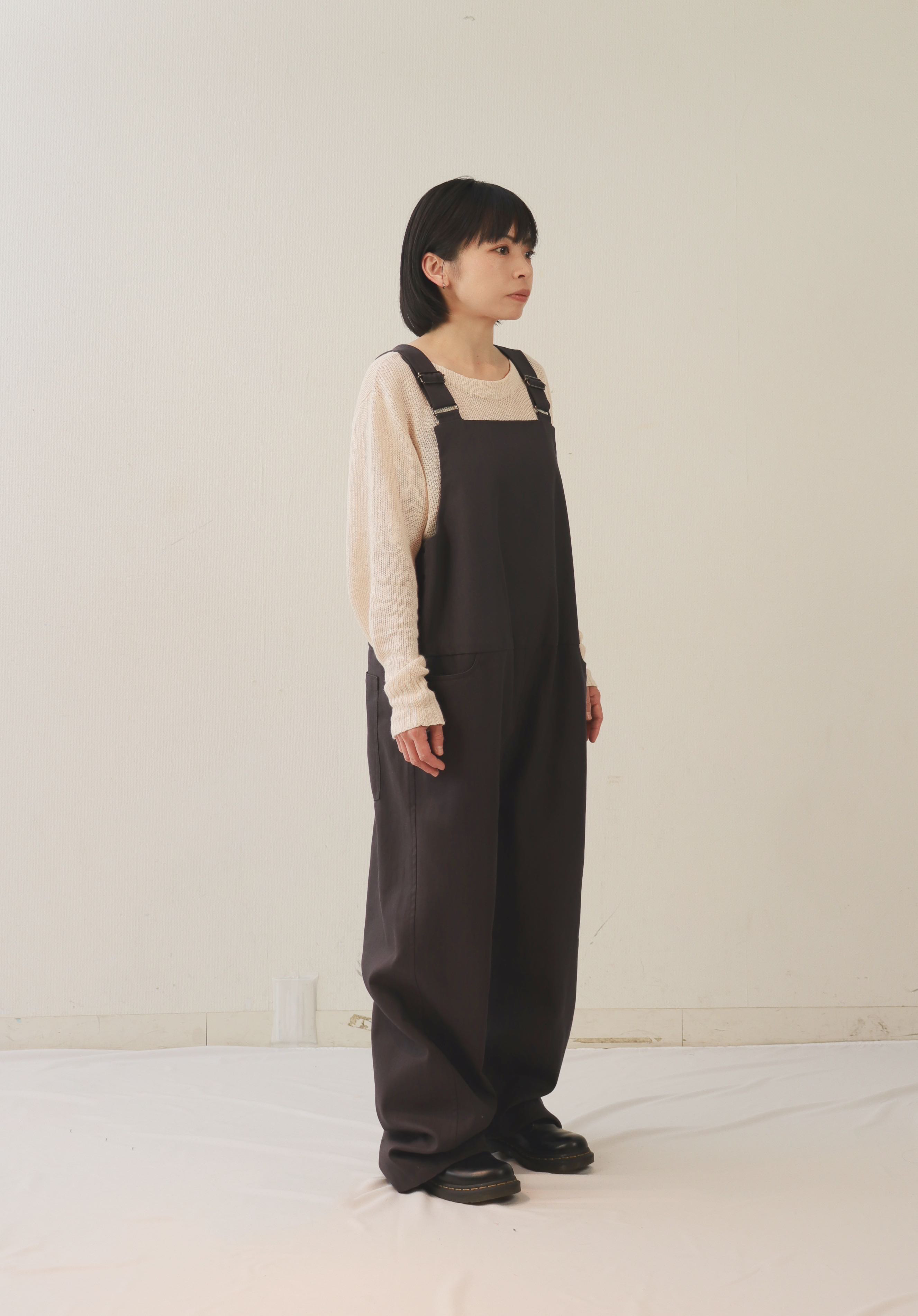 ヘリンボン生地使用　オーバーオール　グレー　S,Mサイズ