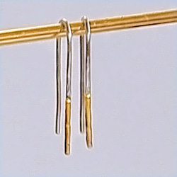 Pt999純プラチナ　K24純金　　コンビピアス　一点物 1枚目の画像