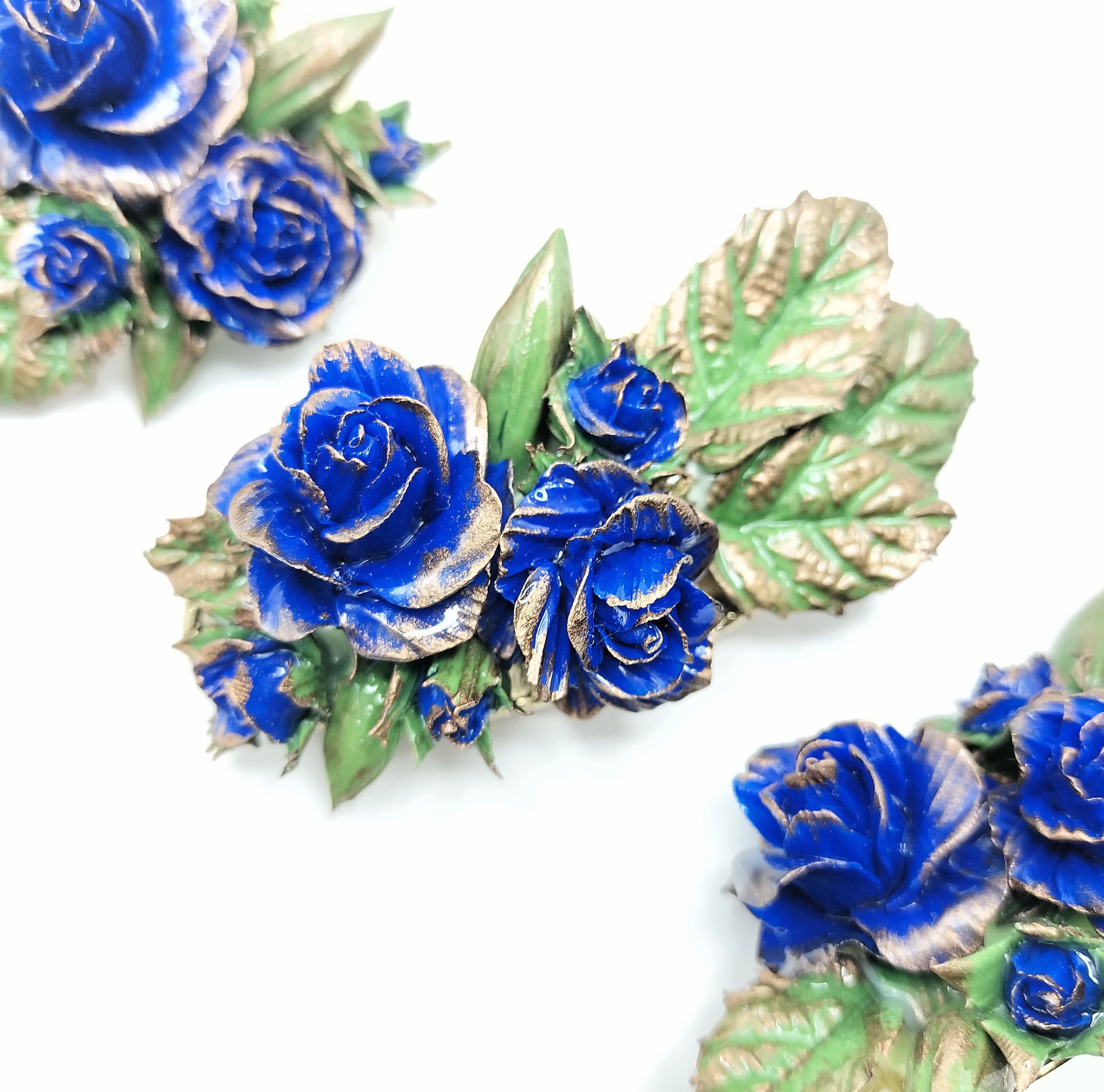 ロイヤルブルーの薔薇のバレッタ/ヘアクリップ