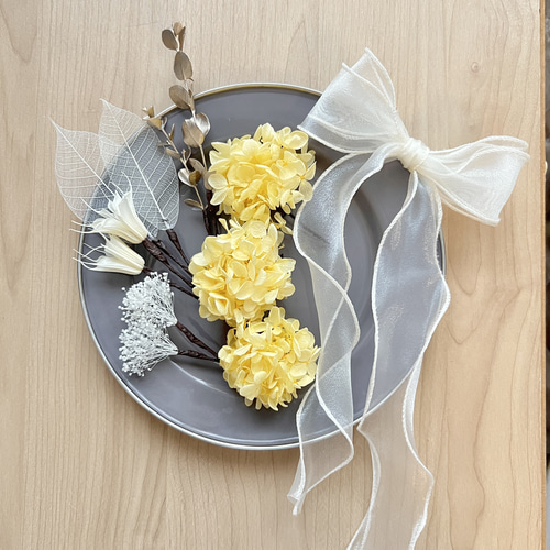 ホワイト】オーガンジーリボン ドライ＊プリザーブドフラワーの髪飾り