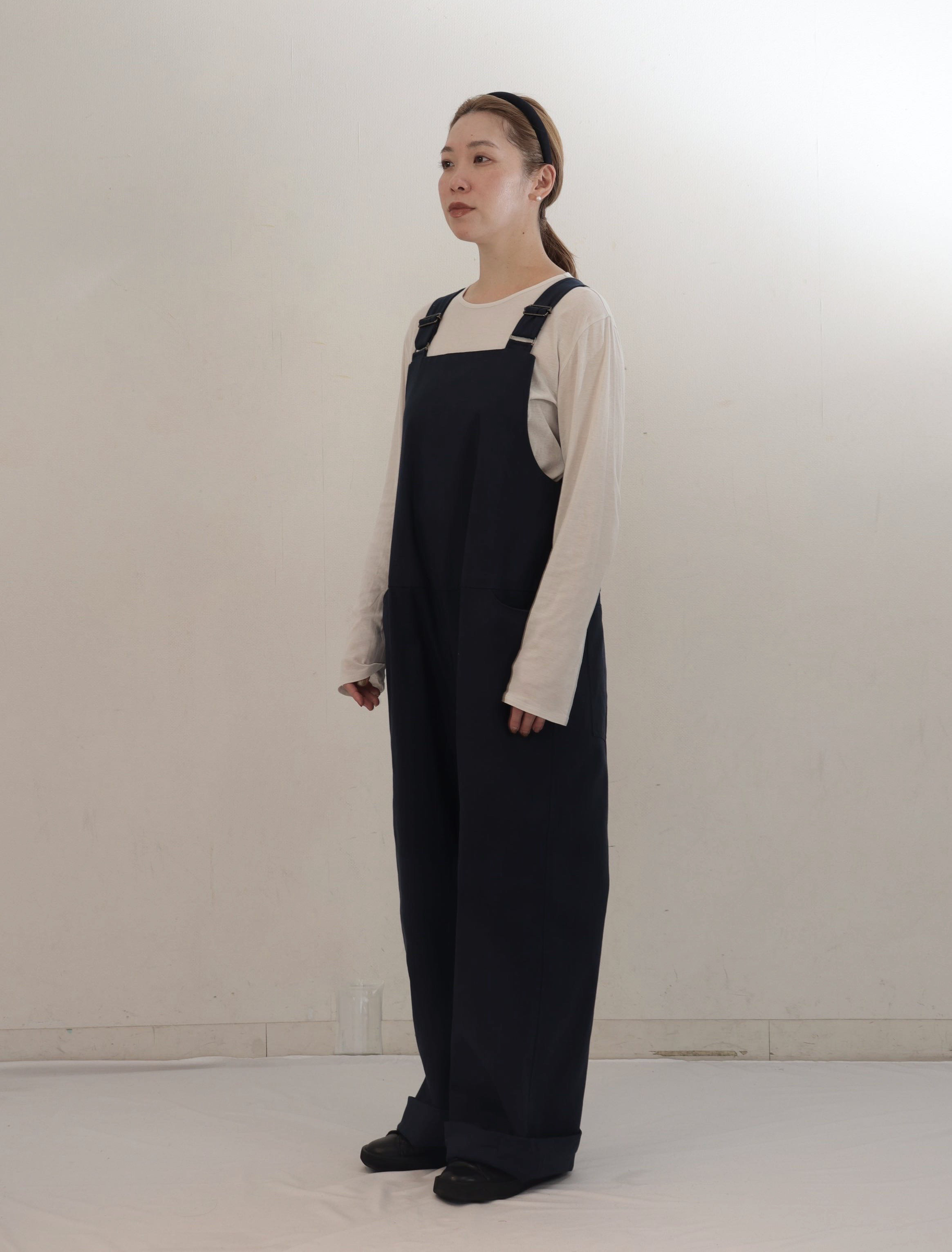 ヘリンボン生地使用　オーバーオール　ネイビー　S,Mサイズ