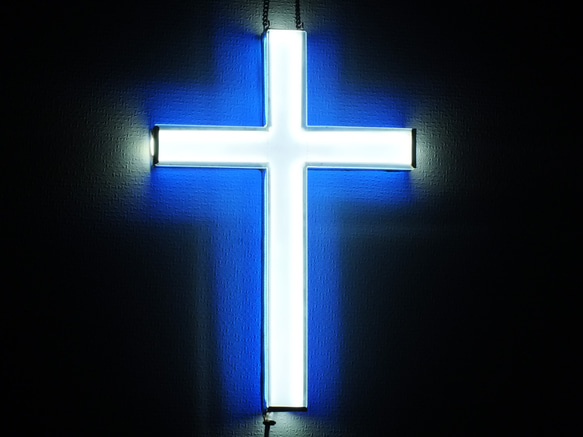 輝く十字架に・・・（ステンドグラス、ＬＥＤランプ　壁掛け） 4枚目の画像