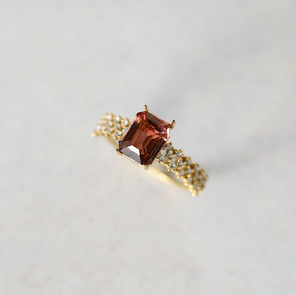 K18・プラチナ〉一点物◇レッドトルマリン ラティスリング （石No.tr