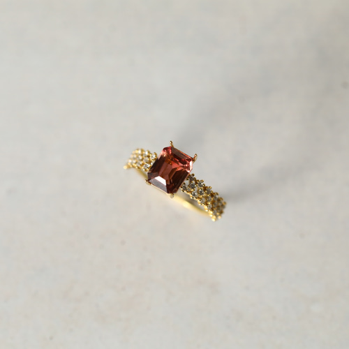 K18・プラチナ〉一点物◇レッドトルマリン ラティスリング （石No.tr