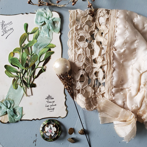 フランス1900年前後 エマイユボタン 深緑ローズ 27mm ボタン Mon