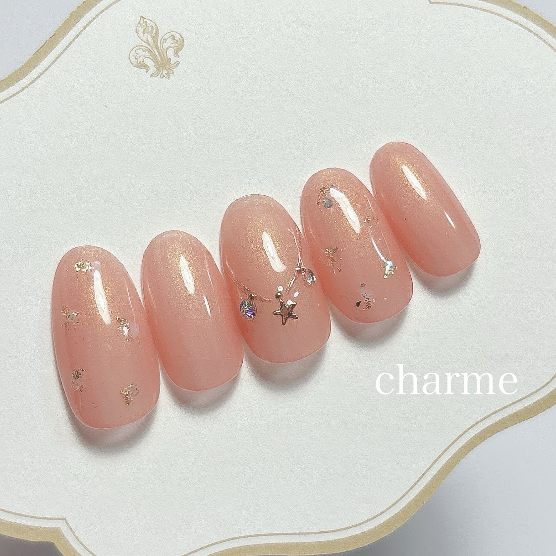 ネイルチップ、オーナメントネイル、ジェルネイル、星ネイル、オレンジネイル、ラメネイル、シェルネイル