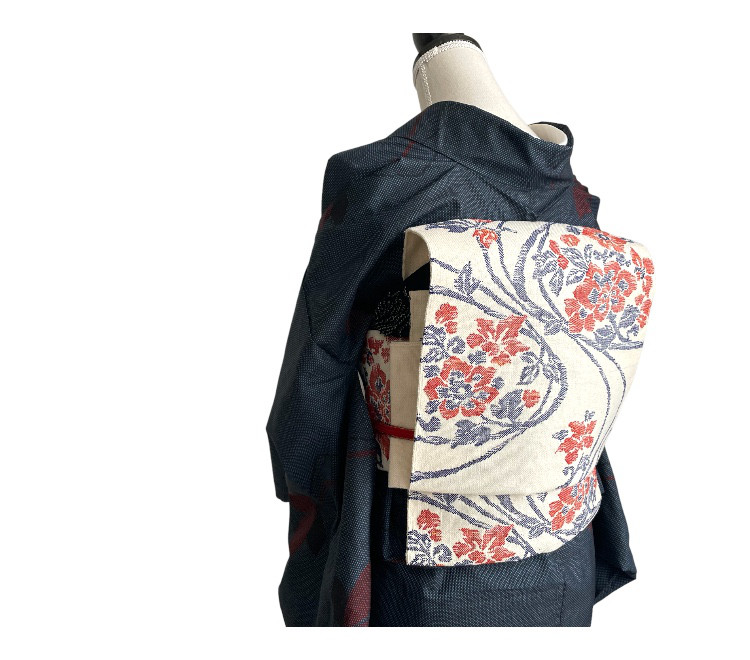 【手軽にお太鼓-作り帯】正絹　名古屋帯　染織　花柄