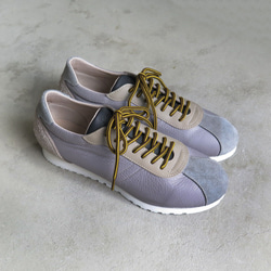 【時尚灰】經典設計，高品質真皮！ EMA運動鞋/煙紫x灰色 第1張的照片