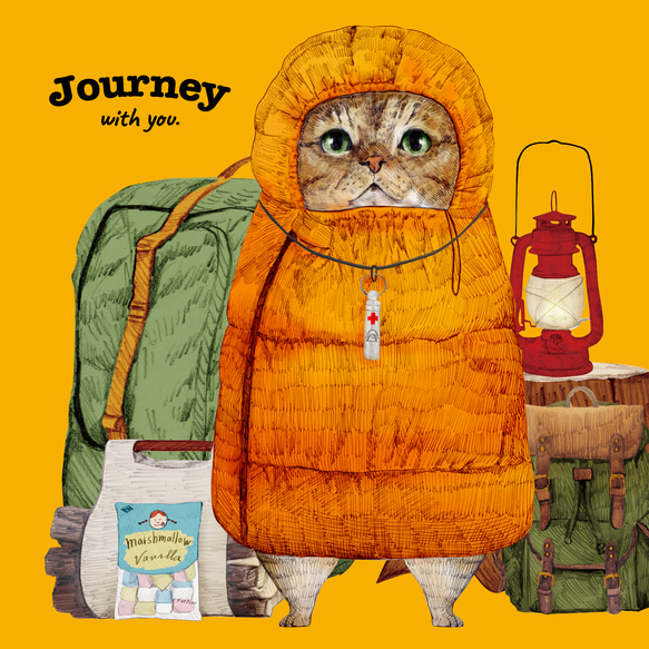 ハイクオリティー ロングTシャツ「Journey with you キャンパーのネコ」/送料無料 2枚目の画像