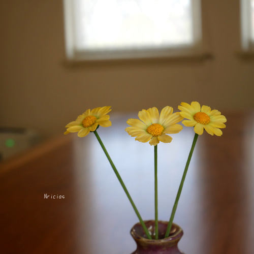 再販»枯れない マーガレット 黄色✿クレイフラワーNO.M5ー3Y